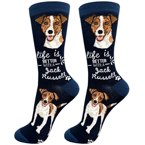 E&S Pets Pet Lover Socks - Dog Socks - Cat Socks - Fun Pet Lover Gifts - Cute Crew Socks - Unisex Novelty Socks - One Size Fits Most (Jack Russell)