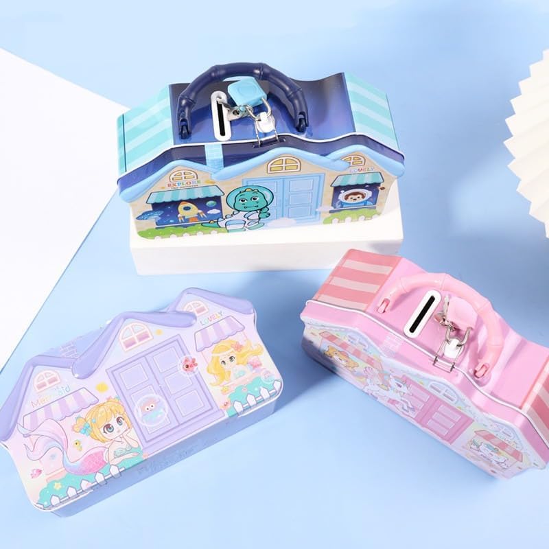 Image of Sajani Cute Cartoon Creative Portable Piggy Bank, Money Saving Box with Combination Lock, Mini Coin Bank Gifts for Boys and Girls, Best Return Gifts for Kids (Pack of 1) (Big House)