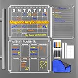 Loiion Fridge Calendar, 3 Set Magnetic Acrylic Calendar for Fridge, Clear Dry Erase Whiteboard Calen