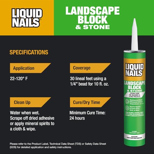 Image of Liquid Nails - LN-905 Landscape Block Adhesive (LN905), Low VOC, 10 oz (Pack of 6)
