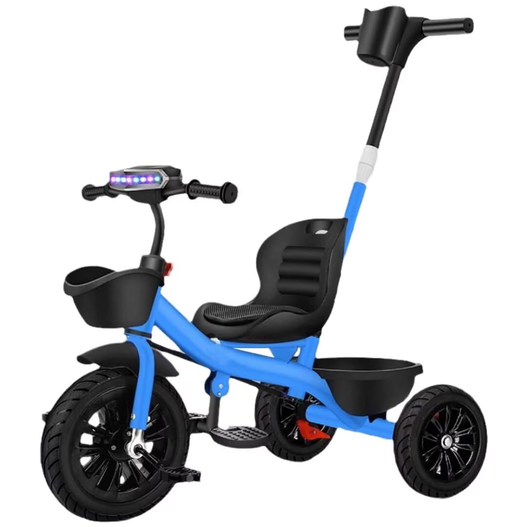 2 in 1 Toddler Stroller Pedal tricycles with Music Headlight,Kids trikes with Parent Handle,Parent Steering Trolley for 1.5-5 Years Old Boys and Girls,seat with Belt,Rear Wheel Double Brakes (Blue ti