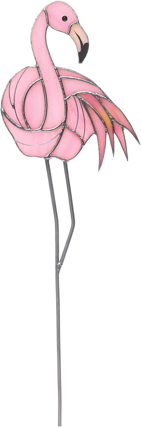 Stained Glass Flamingo Suncatcher – Handcrafted Decorative Stake Adornment for Indoor & Outdoor – Lovely Garden Decor – Glass Artwork for Flowerpot Decoration