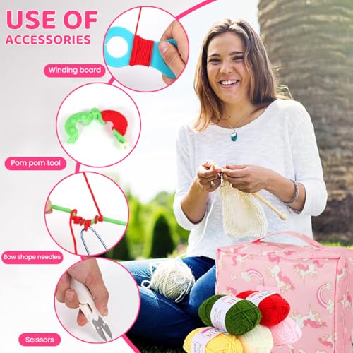 Image of HASTHIP Crochet Kit for Beginners Adults, Crochet Kits Include Yarn, 107Pcs Crochet Starter Kit for Beginners Kids, Ergonomic Crochet Hooks Travel Knitting Crochet Supplies, Pink