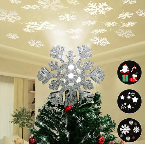 Christmas Tree Topper Projection Light - Silver Snowflake Christmas Tree Topper Projection Light - Silver Snowflake