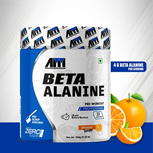 Advance MuscleMass Beta Alanine Amino Acid supplement- Pack of 150 gm / 0.33 lbs Powder | (33 Servings) | Pre workout| Orange Flavour Advance MuscleMass Beta Alanine Amino Acid supplement- Pack of 150 gm / 0.33 lbs Powder | (33 Servings) | Pre workout| Orange Flavour