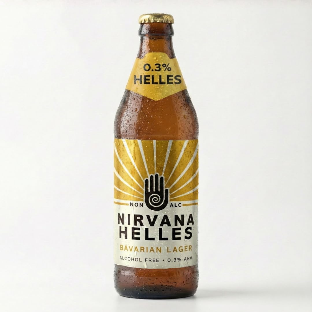 Nirvana - Bavarian Helles Lager, 12 x 500ml - 0.3% ABV - Alcohol Free Craft - IWSC Award Winner, Bronze 2025 - Low Calorie, Non Alcoholic Drinks, Vegan Alcohol, Craft Beer Gift Set