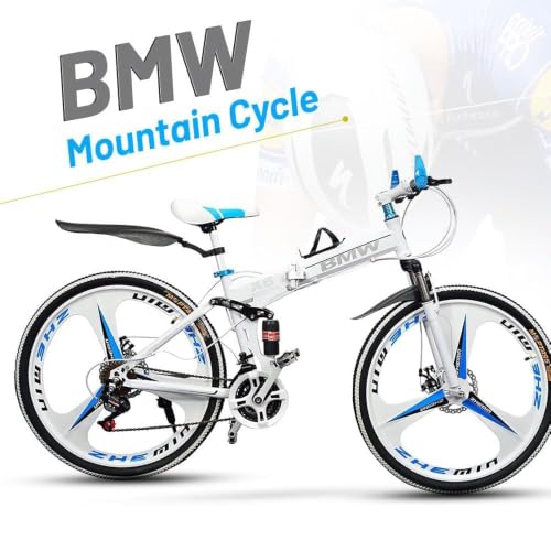 Image of Amaze Kai Dual Suspension Bikes Bmv Foldable Gear Cycle for Men with 21 Speed Gear 3 Spoke | Folding Mountain Bike with Double Disc Break & Mac Wheel, 26 Inch (White)
