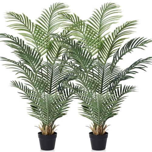 VeriNatural Artificial Palm Tree, 4FT Tall Fake Palm Trees with UV Resistant Leaves, Potted Faux...