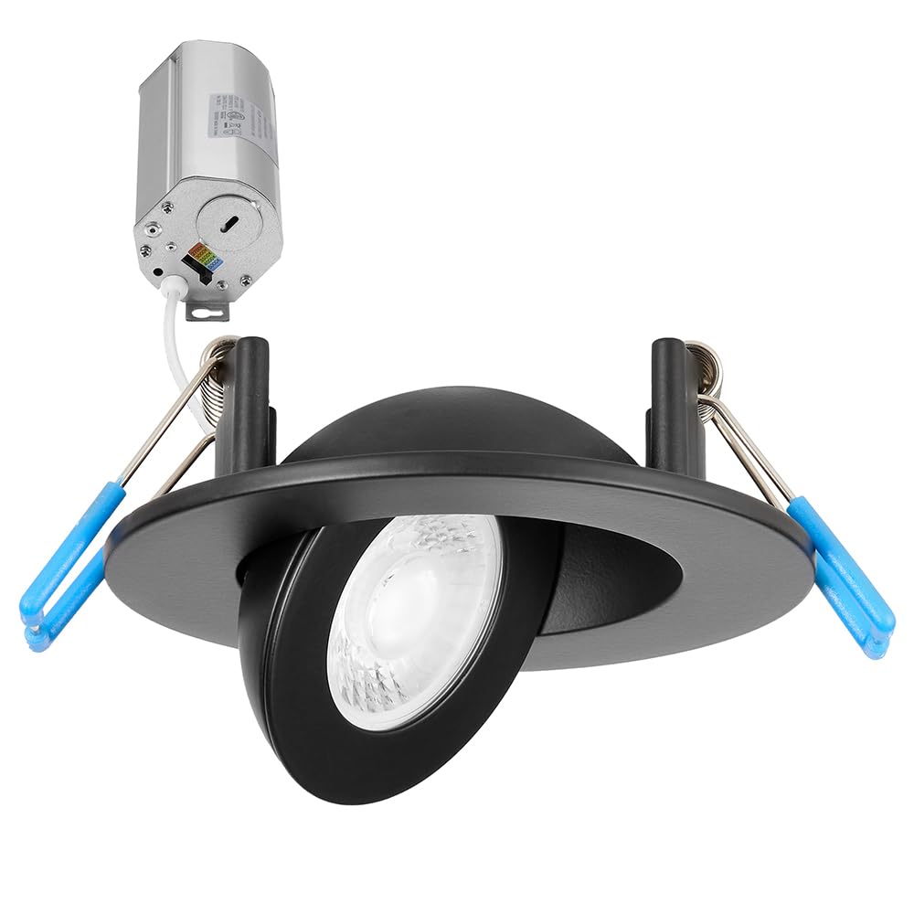 Maxxima 2 in. Rotatable Ultra-Thin Recessed LED Floating Gimbal Downlight, 360 Lumens, 5 CCT Selectable 2700K/3000K/3500K/4000K/5000K, Dimmable Black
