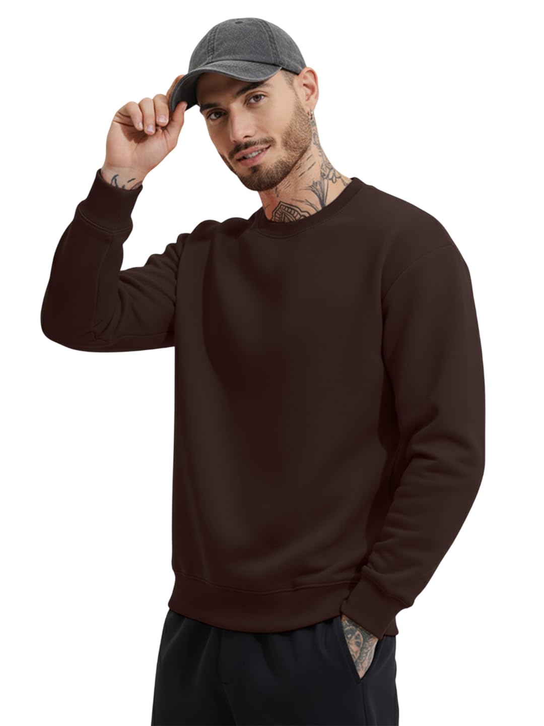 leotude Regular Fit Stylish Loopknit Sweatshirt for Men's W11_All_JAN25_P_Brown_S-picture-51