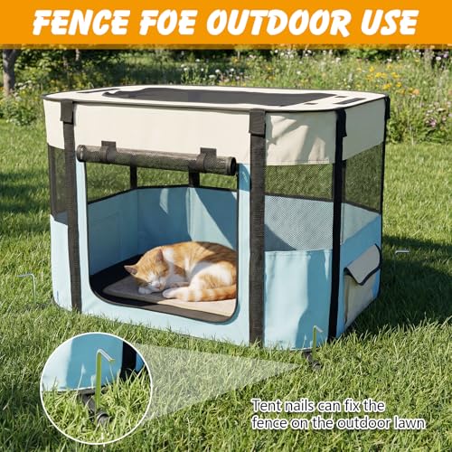 Image of Portable Cat Playpen, Foldable Indoor Outdoor Cat Enclosure, Pet Tent for Kittens and Small Animals, Collapsible Tent Kennel Cage House with Tent Pegs and Carry Bag