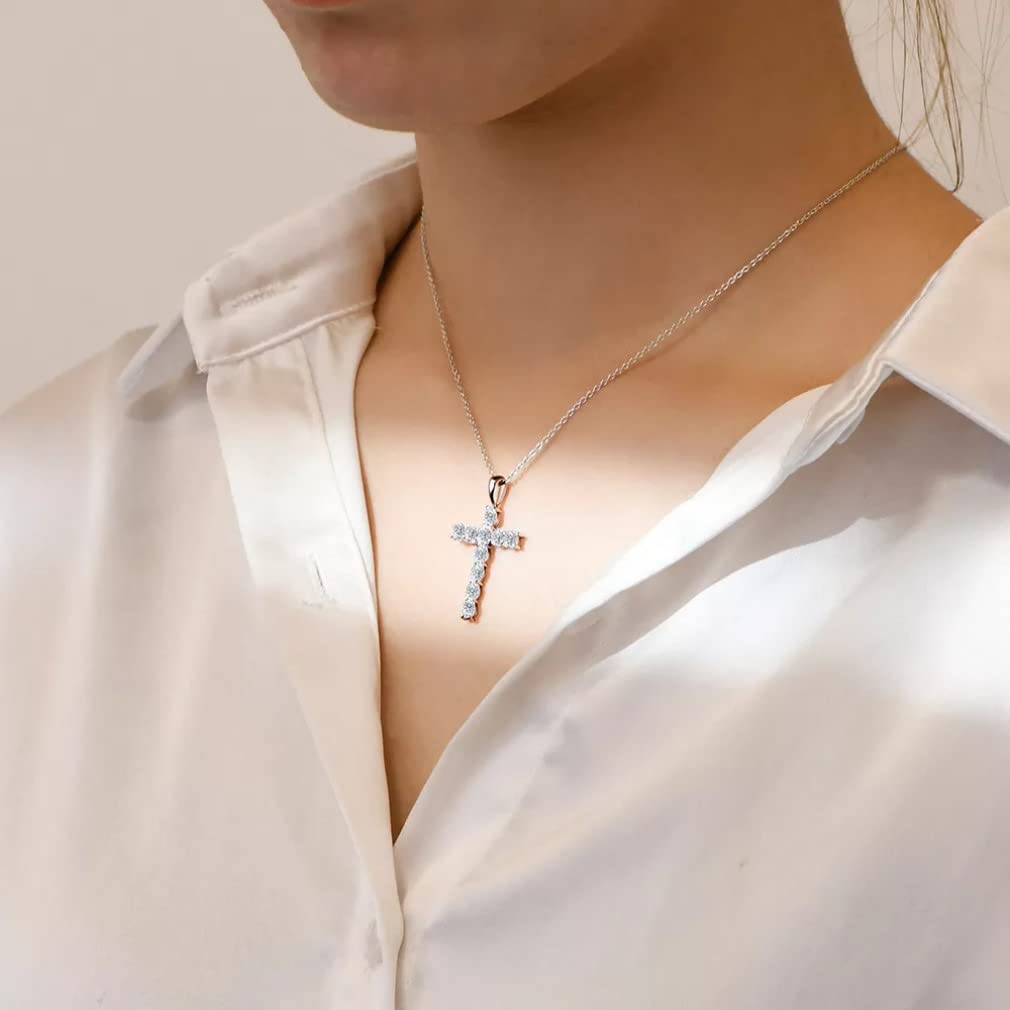 Colgantes Cruzados de moissanita de 4x3mm para Mujer, Collar de Plata de Ley 925 sólida para Compromiso, Regalos de Novia