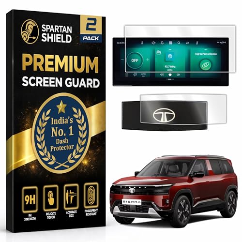 Image of SPARTAN SHIELD {2 PACK} Screen Guard For TATA SIERRA 2025+ || PURE, PURE+ & ADVENTURE || 10.25 Inch Infotainment Touchscreen + Sterring Cluster Protector || Anti Scratch | Water Resistant | HD Clarity || TataSierra Car Accessory 2026 [NOT TEMPERED GLASS] (2 Pack [10.25 inchINFO])