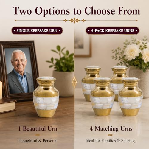 Image of Trupoint Memorials Cremation Urns for Human Ashes, Funeral Memorial Urn for Male and Female, Decorative Burial Metal Urn Collection for Adult Men & Women - Gold, 1 Keepsake