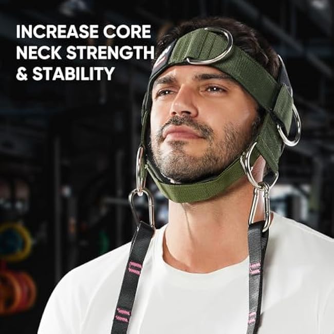 ¡¾GurZinn¡¿ Neck Harness Trainer - Adjustable 40 (100cm) Heavy Duty Rope & Neoprene Padding | Improve Neck Strength & Reduce Neck Pain | Gym & Home Use