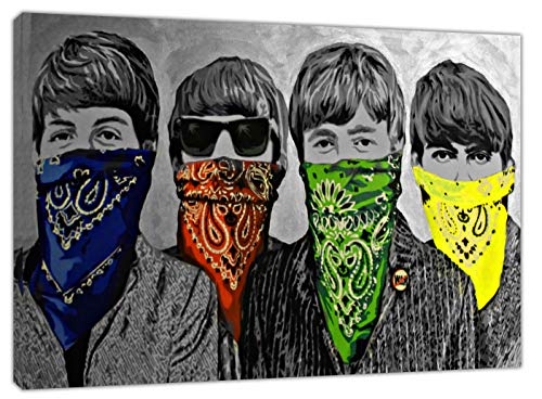 Bankys « The Beatles Bandanna » en B/W Reproduction de peinture sur toile encadrée Art mural Décoration de maison 60 x 40 cm Profondeur 38 mm - Les Beatles, Paul McCartney, John Lennon, RIngo Starr, George Harrison Bankys "The Beatles Bandanna" en B/W Reproduction de peinture sur toile encadrée Art mural Décoration de maison 60 x 40 cm Profondeur 38 mm