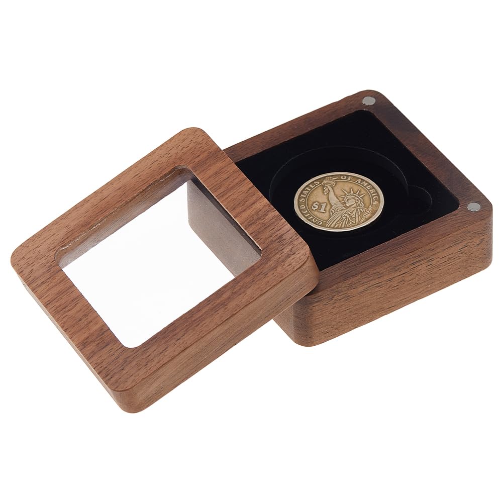 SUPERFINDINGS Single Coins Storage Case Wood Challenge Coin Dispaly Case Coins Presentation Box with Black Velvet 40mm Slot Coins Holder with Acrylic Clear Window for Collection
