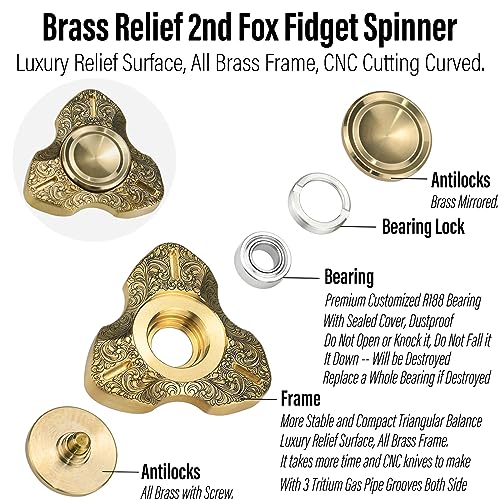 Image of FREELOVE Metal Fidget Spinner, Brass Heavy, Long Spinning Toys, Cool Silent, Small Mini 2nd Fox Figette Spiner for Adults Men Anxiety, Quiet Bearing, Relief Brass