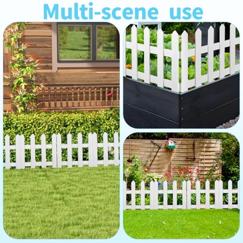 Image of DOITOOL White Picket Fence Garden Border, Wood Decorative Garden Fence Animal Barrier Landscape Fencing Border for Dogs, Flower Bed, Yard and Patio Outdoor Decor (Total Length: 120cm, Height: 30cm)