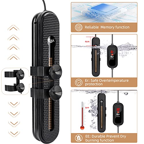 Aqqa Aquarium Heater,100W/200W/300W/500W Fish Tank Heater,Submersible Digital Led Controller,Dry Heating Protector And Safety Thermal Cut-Off,Suitable For Fresh Water Salt Water (100W(25-35 Gallon)) #TOP4