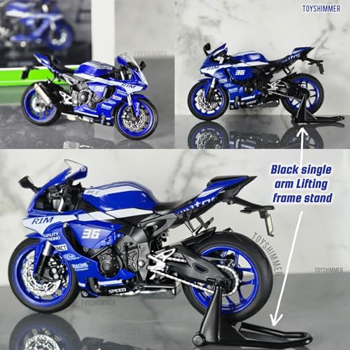 Image of die cast Yamaha R1M 36 Model Toy Metal Bike 1:12 Scale Realistic Alloy Metal with Light and Engine Sound Motorcycle Toy, Best Gift for Boys Men Kids Children (Blue Color)