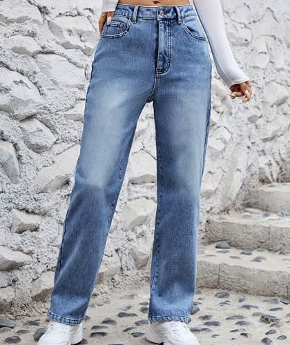 Women's Fleece Lined Jeans Winter Warm Stretch Straight Leg Mid Rise Denim Pants3