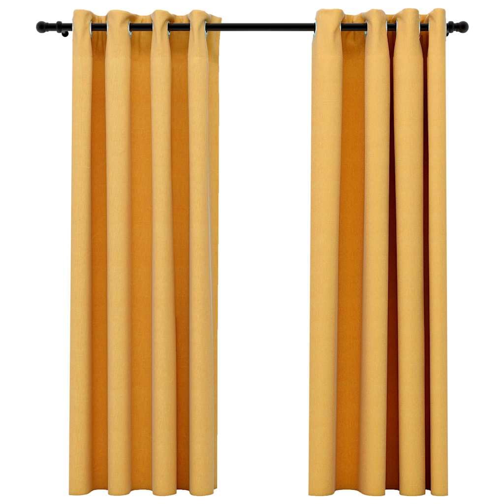 Fengshui Zasłony zaciemniające na przelotkach, o wyglądzie lnu, 2 szt. żółte 140 x 175 cm, do salonu i sypialni, wykonane w 100% z poliestru, nadają się do prania, zapewniają prywatność i ochronę