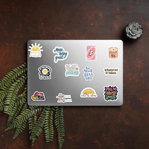 Image of D2C Positive Affirmation Stickers Set, 53-Piece, Motivational and Inspirational Quotes, for Water Bottles, Laptops, Journals, DIY Projects & Scrapbook