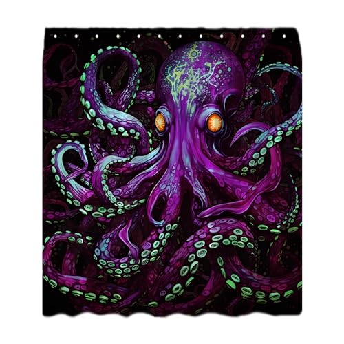 Purple Nautical Octopus Shower Curtain Cool Funny Ocean Animal Octopus Kraken Tentacles Adventure Decor Bathroom Curtains Set with Hooks