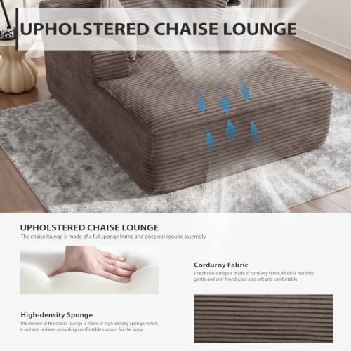 Image of 67 Inch Oversized Chaise Lounge Chair Indoor, Corduroy Upholstered Boneless Sofa Bed, Deep Seat Sleeper Couch Reading Chairs, Cloud Sofas Couches for Living Room, No Assembly Required (Camel)