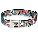 Sony Pictures ペット用首輪、犬の首輪メタルシートベルトバックル、ホイールオブフォーチュンロゴとワイルドカードコラージュマルチカラー、 幅20~31インチ 1.5インチ