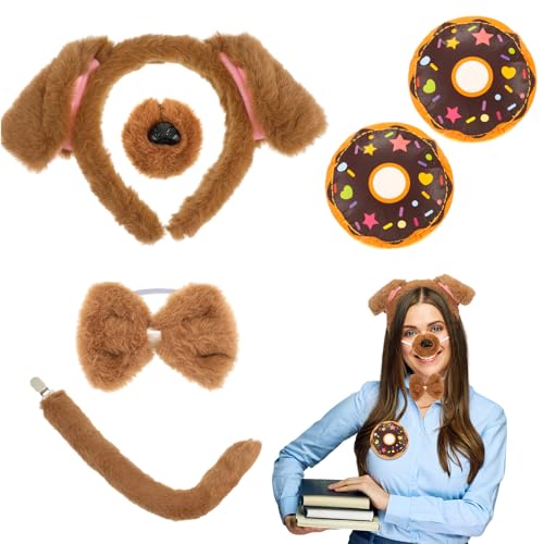 Maiteenly Book Character Costumes Set Reading Themed Ears Headband Tail, Brooch Animal Dress up for Adult Halloween Accessory(Dog)