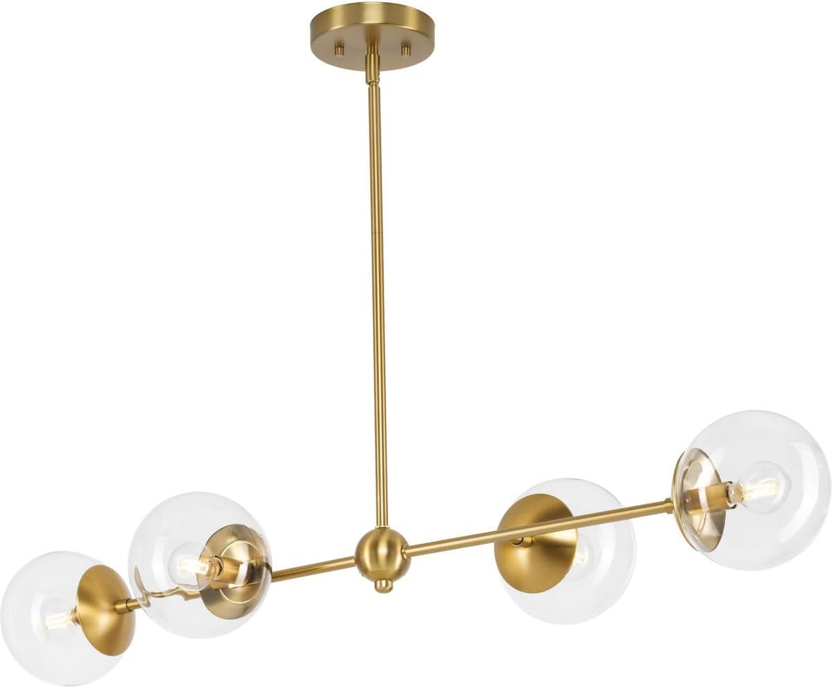 Progress Lighting P400326-109 Atwell Collection 40 in. Four-Light Brushed Bronze Mid-Century Modern Island Light with Clear Glass Shade