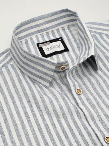 Image of Majestic Man Men's Pure Cotton Striped Half Sleeve Regular Fit Shirt