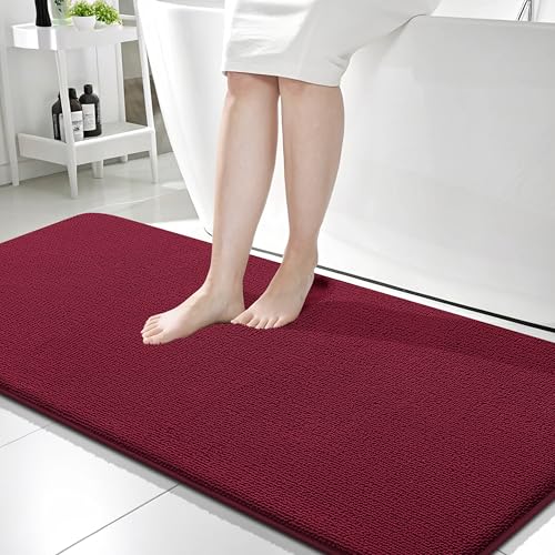 Image of OLANLY Thick Memory Foam Bathroom Runner Rugs 59x24, Extra Soft Absorbent Long Bath Rug, Quick Dry, Non-Slip, Machine Washable Bath Mats for Bathroom, Tub and Shower, Home Decor Accessories, Burgundy
