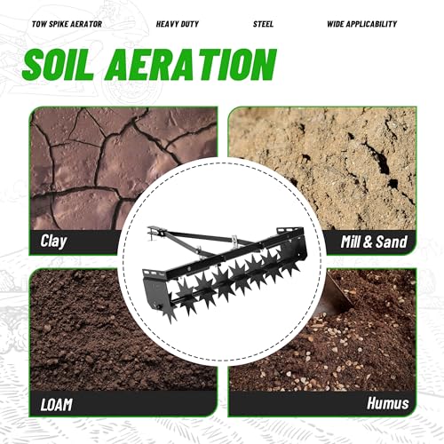 WUTIST 32 in Tow Behind Spike Aerator W/ 8 Spikes, Hitch Pin Attach to Lawn Tractor, Most ZTRs, ATVs Soil Mower Hitch, Lawn Soil Penetrator for Gardens, Lawns, Farms - Thumbnail 6