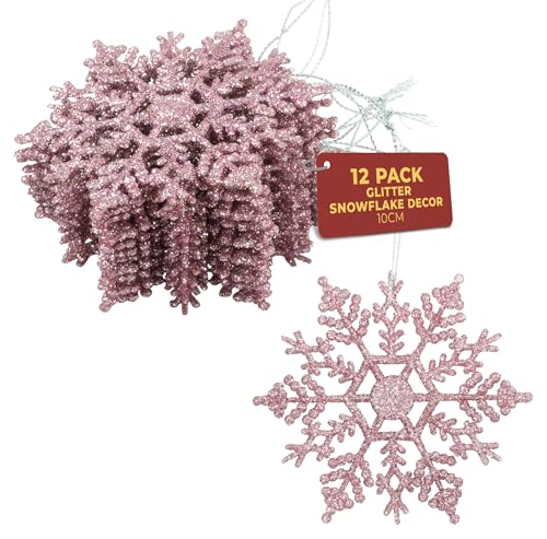 Festive Fix Copos de Nieve con Purpurina para Colgar en Rosa, 12 x 10 cm, decoración para árbol de Navidad y cumpleaños