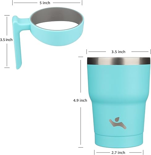 Miniatura 4 de Vaso de 10 onzas con asa y 2 pajillas, 2 tapas, botella de agua aislada de acero inoxidable al vacío, taza de viaje reutilizable, turquesa