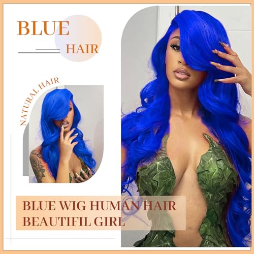 Blue Lace Front Wig Human Hair Pre Plucked Blue Body Wave 200 Density 13X4 HD Lace Front Wigs Human Hair Blue Wig Human Hair Color Lace Frontal Wigs for Women 24 Inch
