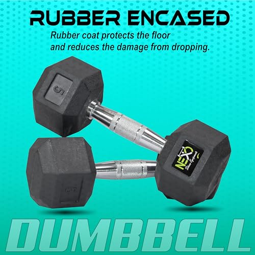 Image of NEXO Rubber Hex Dumbbell set 5kg dumbell Iron Stainless steel grip dumbbell set for Home Gym Workout Dumbbells Weights,gym equipment. Black
