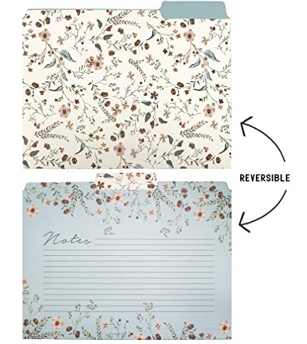 Steel Mill & Co Thick Sturdy File Folders Decorative, Set Of 6 File Folders With Tabs And Sticker Labels, Cute Colored File Folders Letter Size With Notes Section, Woodland Floral #TOP2
