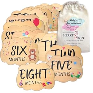 Heart’s Sign Baby Monthly Milestone Cards – Hello World Newborn Sign | Cloud-Shaped Wooden Monthly Milestone Discs | Baby Monthly Milestone Wood Discs | Newborn Gift Set (Monthly Set)