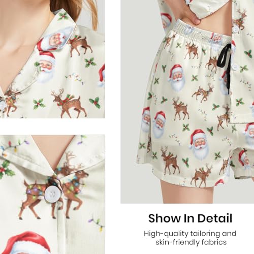 Image of Funny Satin Pajamas Set for Women Button Down Sleepwear Print Pjs Set 2 Piece Short Sleeve Loungewear Gift for Women