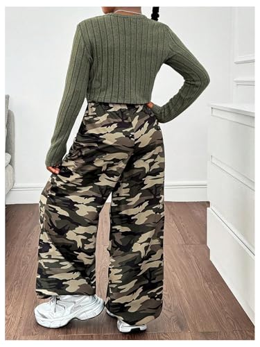 Image of Floerns Girl's Long Sleeve Tee Shirt with Camo Print Pants Set 2 Piece Outfit
