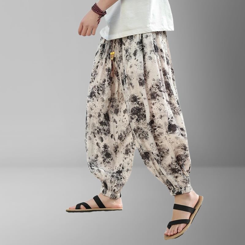 Pantalon décontracté homme esprit zen style chinois ample été