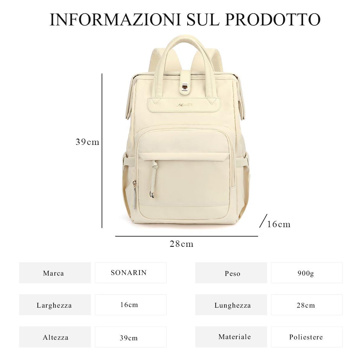 SONARIN Elegante Casual Zaino Fasciatoio,Multifunzionale Impermeabile Borsa per Pannolini Zaino Mamma Neonato Borsa Fasciatoio da Viaggio con Tasche Termiche Biberon(Beige)