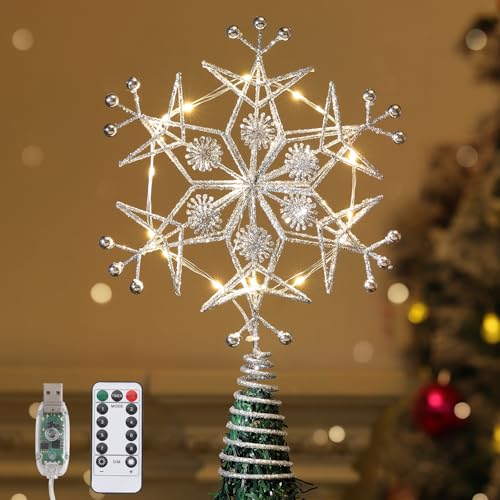 Lewondr Christbaumspitze, Metallrahmen Schneeflocke...