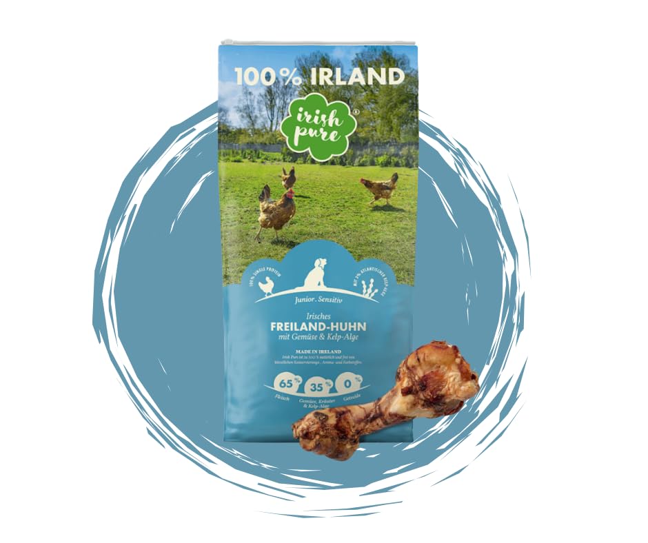 Irish Pure Junior - Freiland Huhn 12kg + Power Bone - Getreidefreies Hundefutter für Welpen - Premium-Juniorfutter + Snack im Vorteilspaket - 100% natürlich | Sparpaket | Bundle