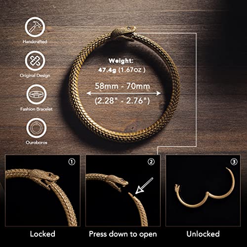 Coppertist.wu Brass Ouroboros Bracelet Snake Bangles For Men Cool Cuff Arm Vintage Aesthetic Jewelry Gifts 2.28"/58Mm #TOP2