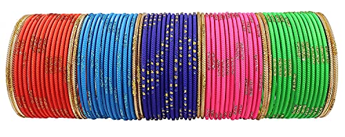 Image of NMII Non-Precious Metal with Base Metal Spreads with Zari Glossy Finished Premium Traditional Bridal Chuda Bangle set for Women and Girls